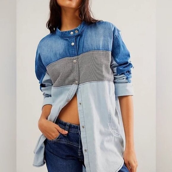 Free People Tops - NEW Free People Moto Colorblock Shirt XS
